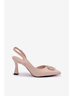 Sandály na podpatku s bižuterním zdobením Vinceza Béžové