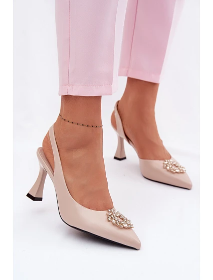 Sandály na podpatku s bižuterním zdobením Vinceza Béžové Sandály na podpatku s bižuterním zdobením Vinceza Béžové
