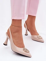 Sandály na podpatku s bižuterním zdobením Vinceza Béžové