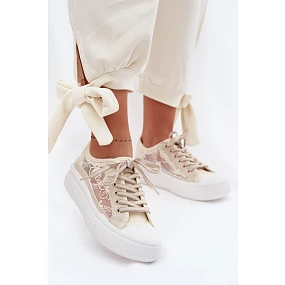 Dámské tenisky s krajkou na platformě model 22095272 Béžové - Lee Cooper Dámské tenisky s krajkou na platformě model 22095272 Béžové - Lee Cooper