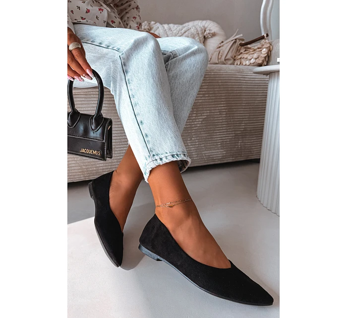 Baleríny Ploché Eko Semiš Černé Lelisa Baleríny Ploché Eko Semiš Černé Lelisa