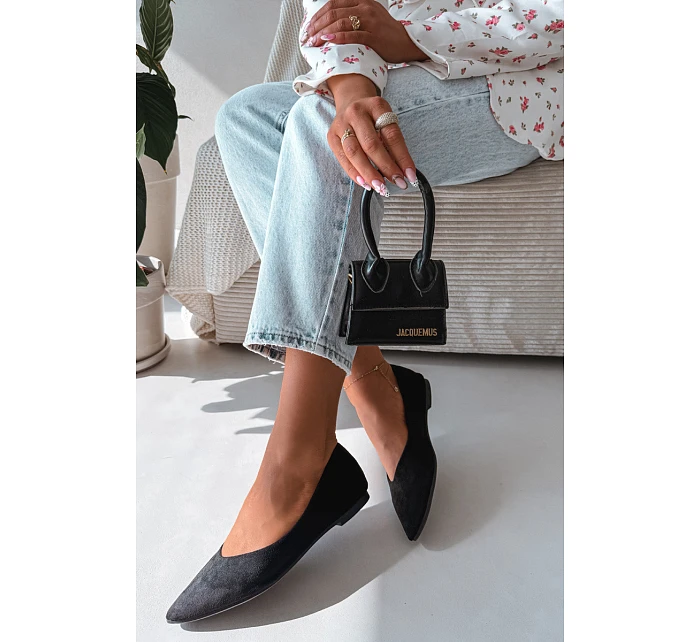 Baleríny Ploché Eko Semiš Černé Lelisa Baleríny Ploché Eko Semiš Černé Lelisa