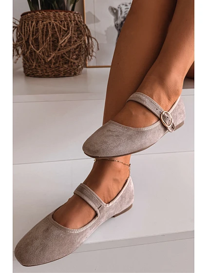 Baleríny s páskem a zlatým sponou Béžové model 22091952 - Boto