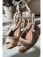 Dámské sandály na podpatku Eko semiš Béžové Sevina
