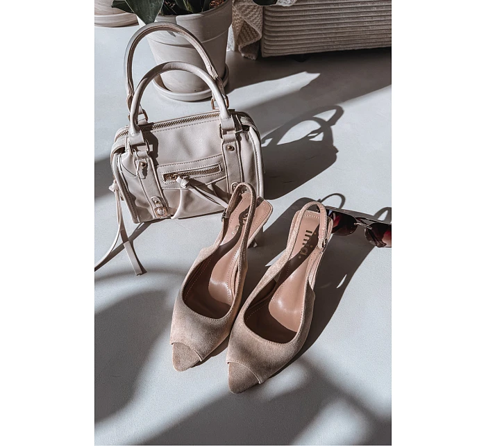 Dámské sandály na podpatku Eko semiš Béžové Sevina Dámské sandály na podpatku Eko semiš Béžové Sevina