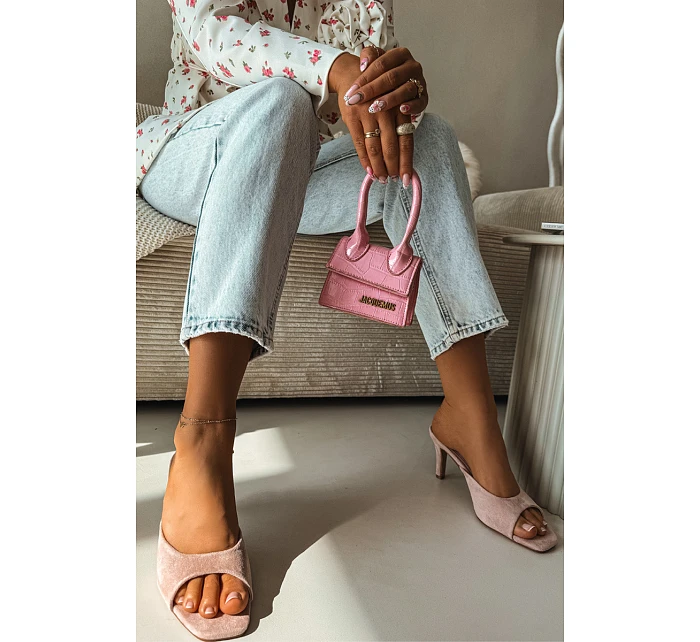 Dámské nazouváky na tenkém podpatku Růžové Revina Dámské nazouváky na tenkém podpatku Růžové Revina