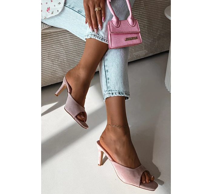 Dámské nazouváky na tenkém podpatku Růžové Revina Dámské nazouváky na tenkém podpatku Růžové Revina