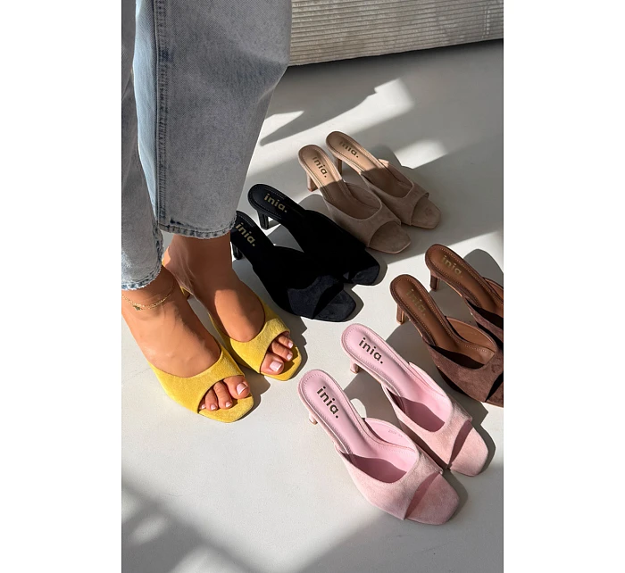 Dámské pantofle na tenkém podpatku Žluté Revina Dámské pantofle na tenkém podpatku Žluté Revina