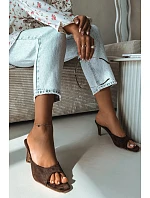 Dámské pantofle na tenkém podpatku Čokoládové Revina