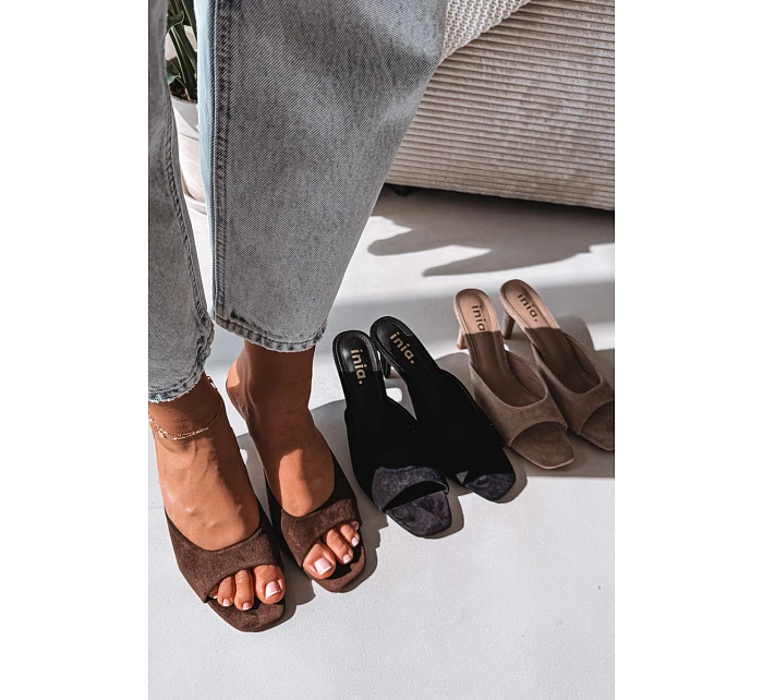 Dámské pantofle na tenkém podpatku Čokoládové Revina Dámské pantofle na tenkém podpatku Čokoládové Revina