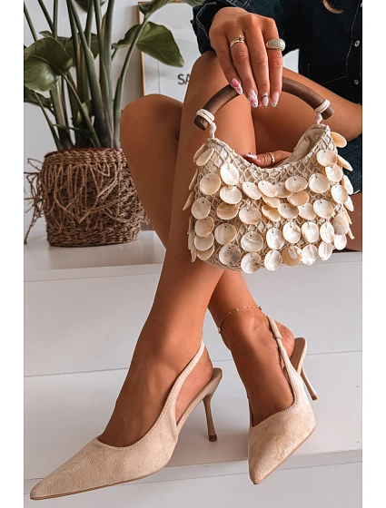 Dámské sandály na podpatku z eko semiše Béžové Kevina Dámské sandály na podpatku z eko semiše Béžové Kevina