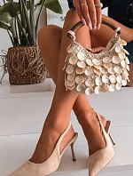 Dámské sandály na podpatku z eko semiše Béžové Kevina