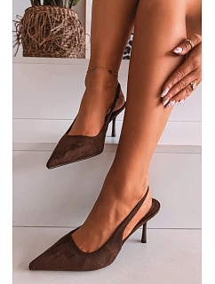 Dámské sandály na podpatku z eko semiše čokoládové Kevina