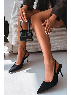 Dámské sandály na podpatku z eko semiše Černé Kevina