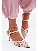 Idira Světle béžové sandály s síťkou na podpatku pletené
