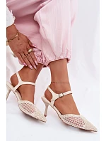 Idira Světle béžové sandály s síťkou na podpatku pletené