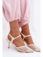 Idira Světle béžové sandály s síťkou na podpatku pletené