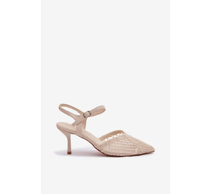 Idira Světle béžové sandály s síťkou na podpatku pletené Idira Světle béžové sandály s síťkou na podpatku pletené