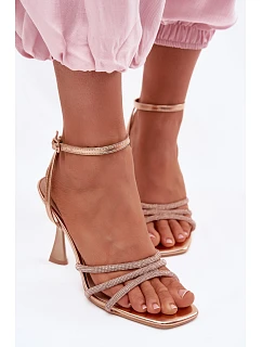 Dámské sandály na podpatku se zdobenými pásky Šampaňské Gedira