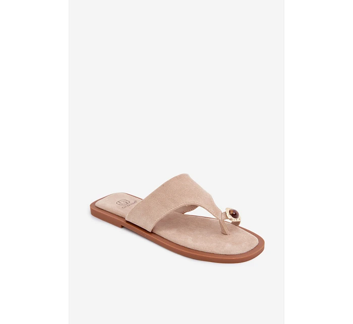 Dámské ploché žabky s ozdobným detailem Béžové Fedira Dámské ploché žabky s ozdobným detailem Béžové Fedira