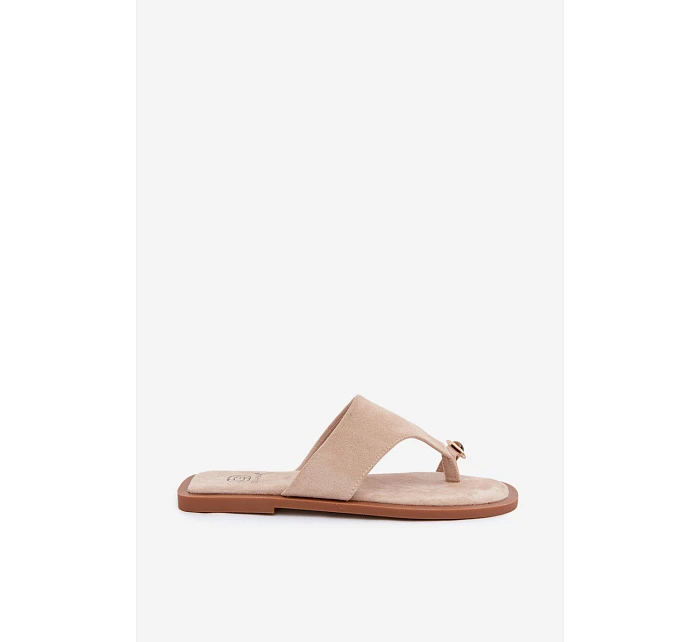 Dámské ploché žabky s ozdobným detailem Béžové Fedira Dámské ploché žabky s ozdobným detailem Béžové Fedira