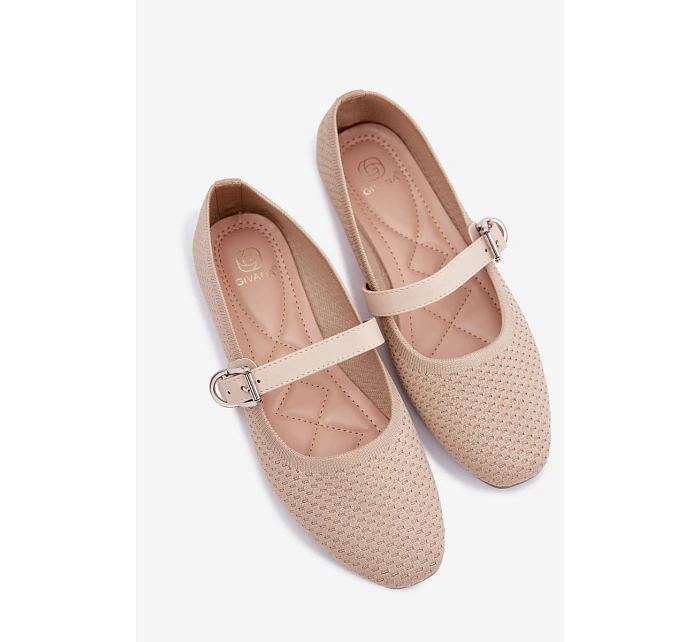 Materiálové Baleríny s Páskem a Přezkou Béžové Jelisa Materiálové Baleríny s Páskem a Přezkou Béžové Jelisa