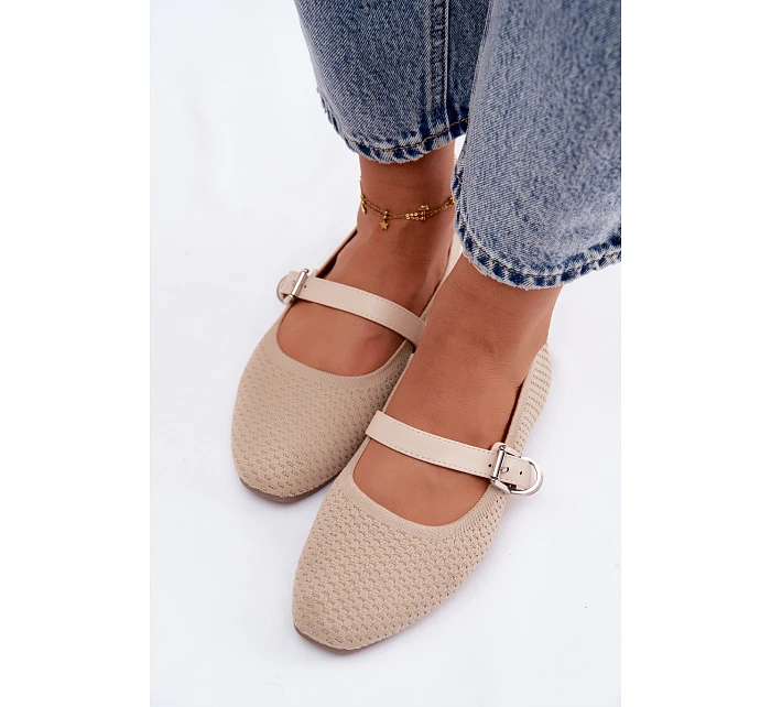 Materiálové Baleríny s Páskem a Přezkou Béžové Jelisa Materiálové Baleríny s Páskem a Přezkou Béžové Jelisa