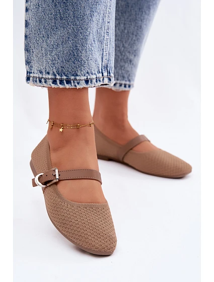 Materiálové baleríny s páskem a přezkou Khaki Jelisa Materiálové baleríny s páskem a přezkou Khaki Jelisa