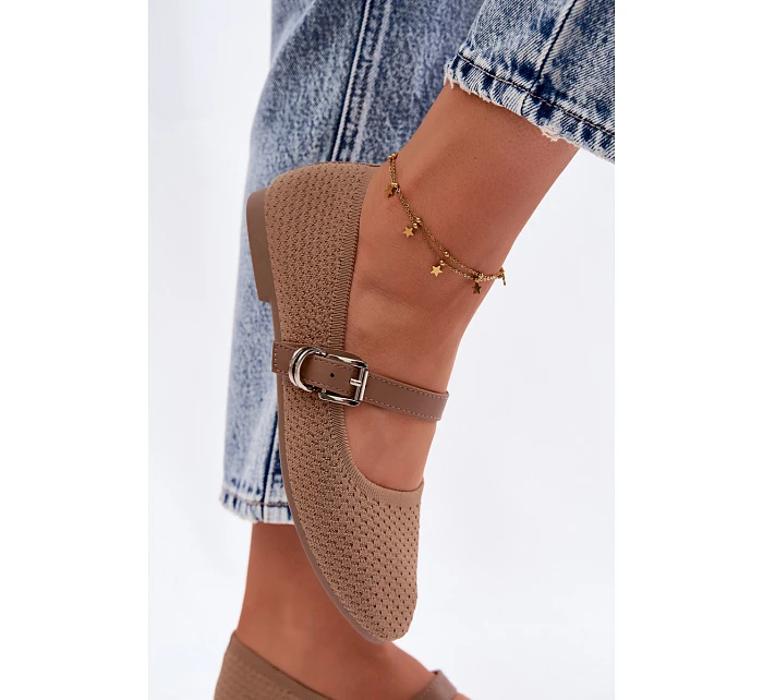 Materiálové baleríny s páskem a přezkou Khaki Jelisa Materiálové baleríny s páskem a přezkou Khaki Jelisa