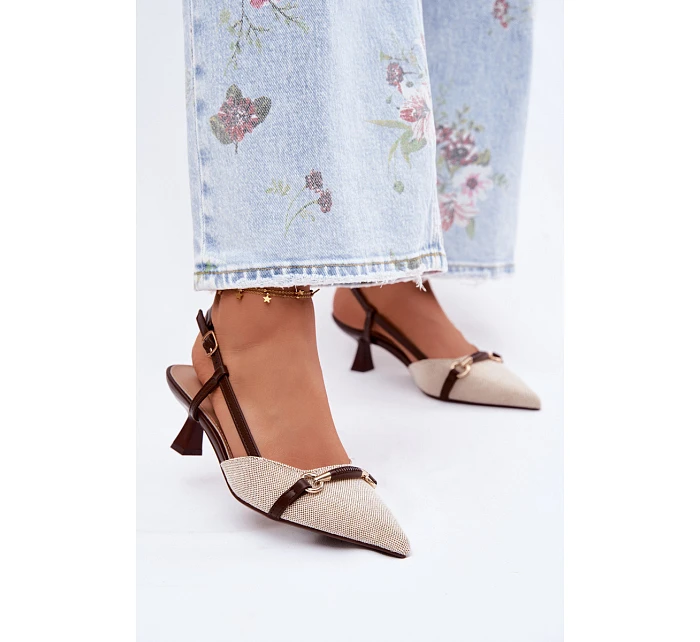 Dámské sandály na podpatku s špičatými nosy hnědo-bežové Felessa Dámské sandály na podpatku s špičatými nosy hnědo-bežové Felessa