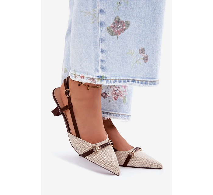 Dámské sandály na podpatku s špičatými nosy hnědo-bežové Felessa Dámské sandály na podpatku s špičatými nosy hnědo-bežové Felessa