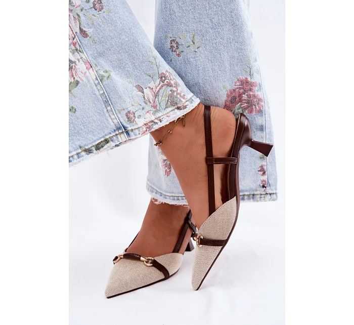 Dámské sandály na podpatku s špičatými nosy hnědo-bežové Felessa Dámské sandály na podpatku s špičatými nosy hnědo-bežové Felessa
