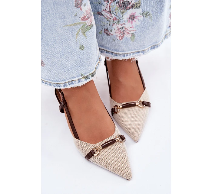 Dámské sandály na podpatku s špičatými nosy hnědo-bežové Felessa Dámské sandály na podpatku s špičatými nosy hnědo-bežové Felessa