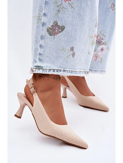 Textilní Sandály Na Podpatku Béžové Delessa Textilní Sandály Na Podpatku Béžové Delessa