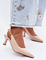 Textilní Sandály Na Podpatku Béžové Delessa
