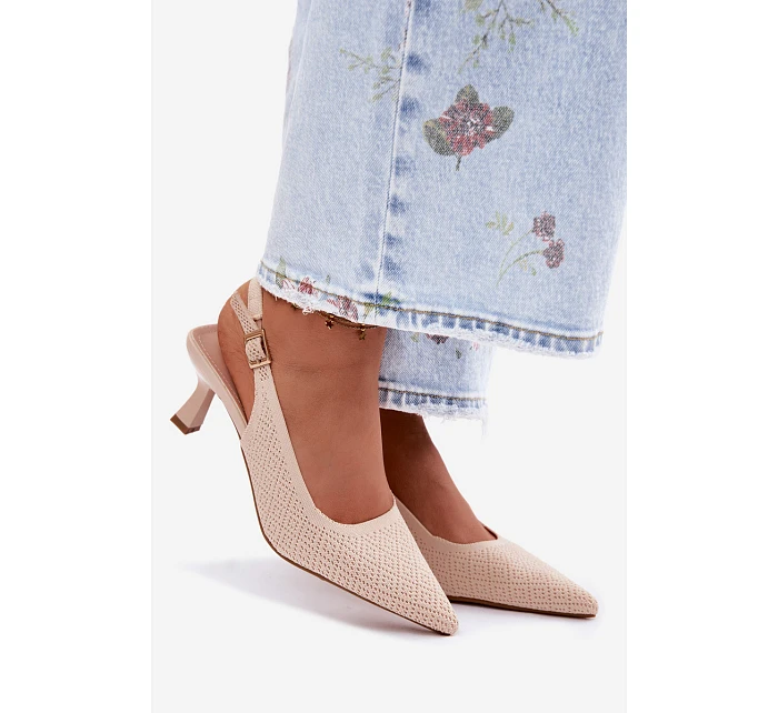 Textilní Sandály Na Podpatku Béžové Delessa Textilní Sandály Na Podpatku Béžové Delessa