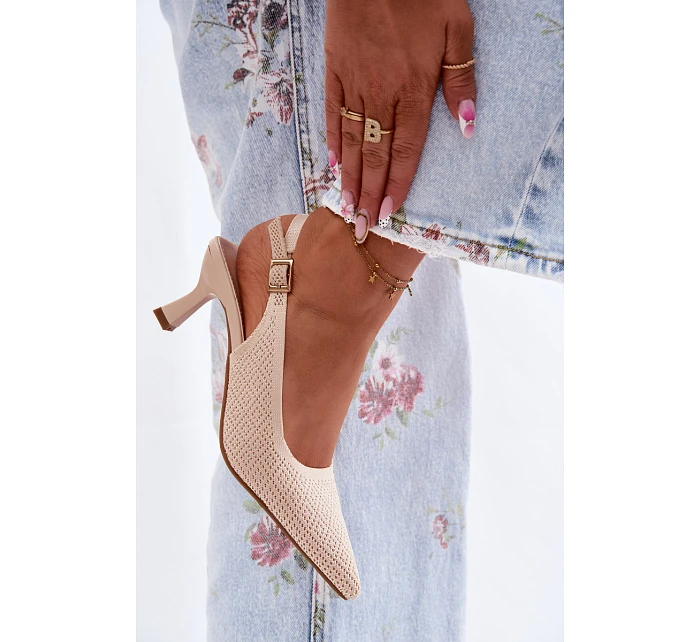 Textilní Sandály Na Podpatku Béžové Delessa Textilní Sandály Na Podpatku Béžové Delessa