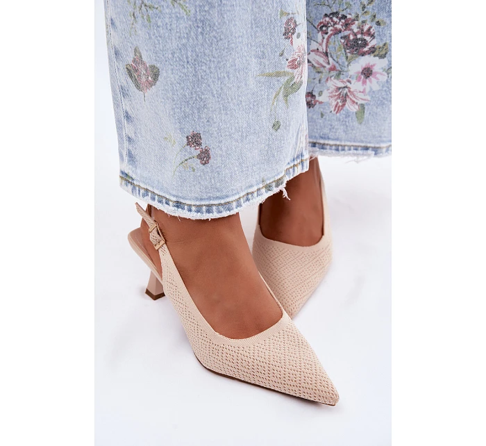 Textilní Sandály Na Podpatku Béžové Delessa Textilní Sandály Na Podpatku Béžové Delessa
