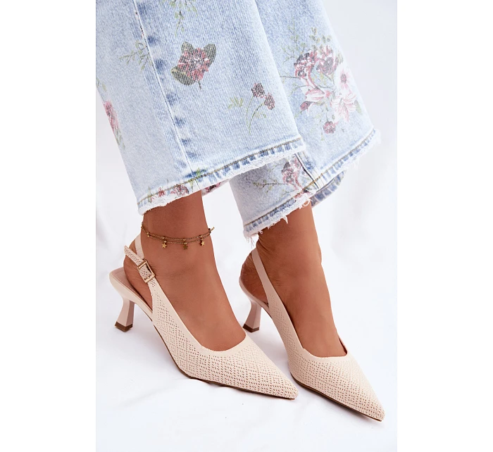 Textilní Sandály Na Podpatku Béžové Delessa Textilní Sandály Na Podpatku Béžové Delessa