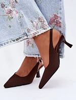 Materiálové sandály na podpatku čokoládové Delessa