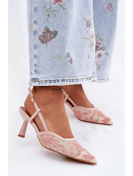 Sandály na podpatku s květinami Růžové Kelmira Sandály na podpatku s květinami Růžové Kelmira