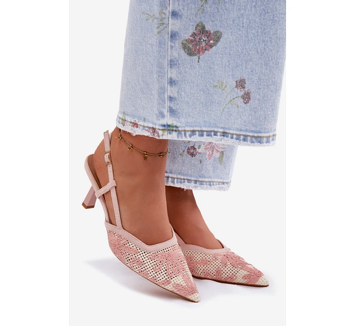 Sandály na podpatku s květinami Růžové Kelmira Sandály na podpatku s květinami Růžové Kelmira