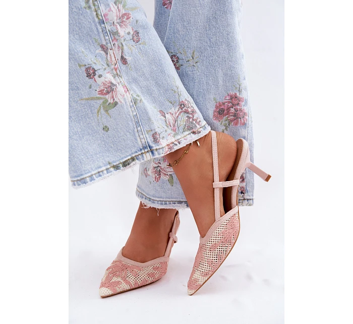 Sandály na podpatku s květinami Růžové Kelmira Sandály na podpatku s květinami Růžové Kelmira