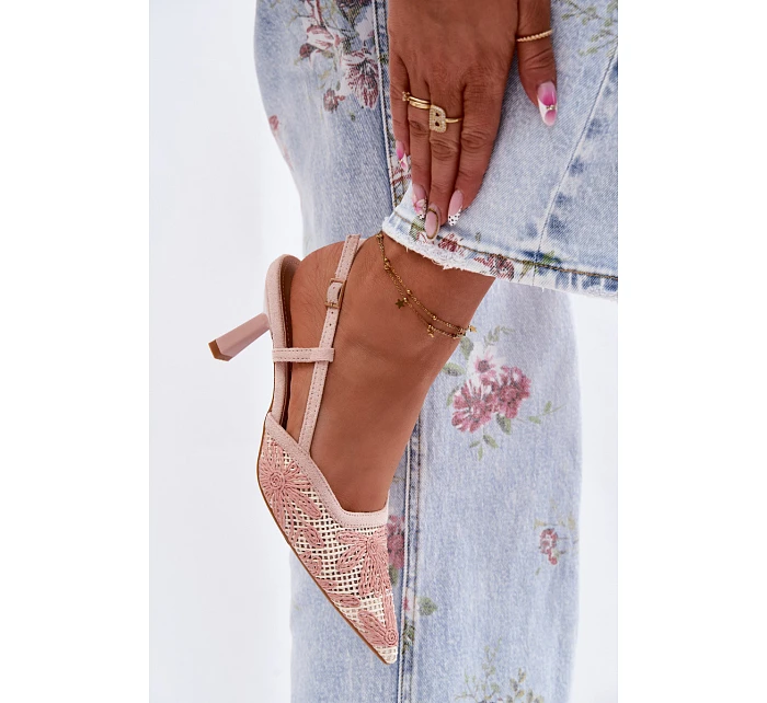 Sandály na podpatku s květinami Růžové Kelmira Sandály na podpatku s květinami Růžové Kelmira