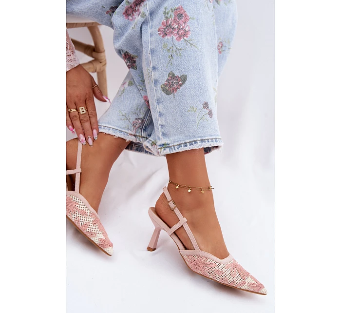 Sandály na podpatku s květinami Růžové Kelmira Sandály na podpatku s květinami Růžové Kelmira