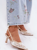 Sandály na podpatku s květinami Béžové Kelmira