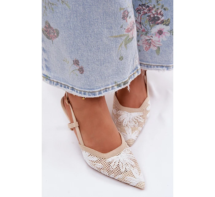 Sandály na podpatku s květinami Béžové Kelmira Sandály na podpatku s květinami Béžové Kelmira