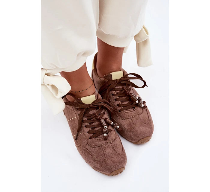 Dámské nízké tenisky s korálky Hnědé Galora Dámské nízké tenisky s korálky Hnědé Galora