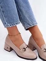 Kožené dámské polobotky na podpatku Vinceza 18116 Béžové