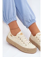 Krajkové tenisky Espadryle na platformě Lee Cooper LCW-26-31-4328 Béžové